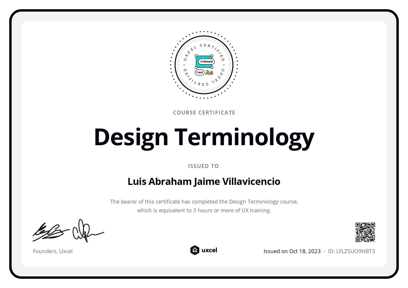 Luis Abraham Jaime Villavicencio's certificate